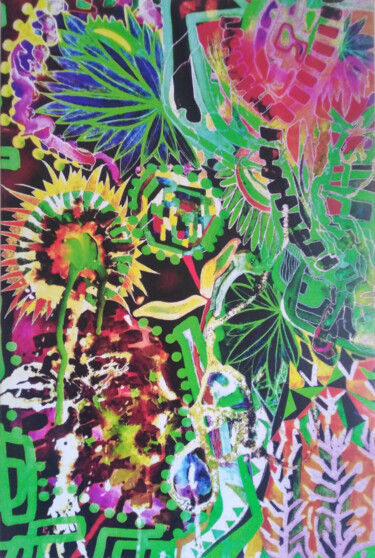 Malerei mit dem Titel "Jungle" von Jean Philippe Desmoulins, Original-Kunstwerk, Gel Stift