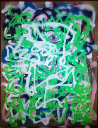 Schilderij getiteld "Greenwashing" door Jean Philippe Desmoulins, Origineel Kunstwerk, Graffiti Gemonteerd op Frame voor hou…