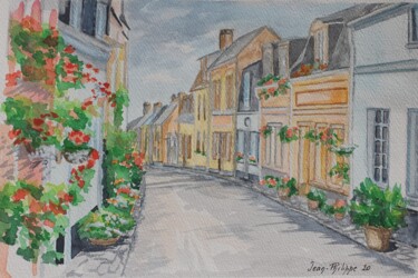 Painting titled "La rue des moulins" by Jean-Philippe Guffroy, Original Artwork, Watercolor