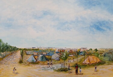 Painting titled "Le camping du Bois…" by Jean-Philippe Guffroy, Original Artwork, Oil