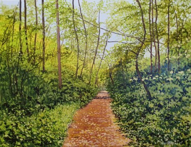 Painting titled "Chemin à Groffliers" by Jean-Philippe Guffroy, Original Artwork, Oil Mounted on Wood Stretcher frame