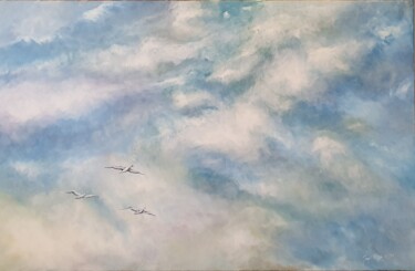 Painting titled "Ciel Berckois" by Jean-Philippe Guffroy, Original Artwork, Oil Mounted on Wood Stretcher frame