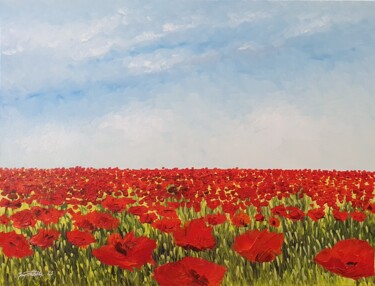 Painting titled "Coquelicots" by Jean-Philippe Guffroy, Original Artwork, Oil Mounted on Wood Stretcher frame