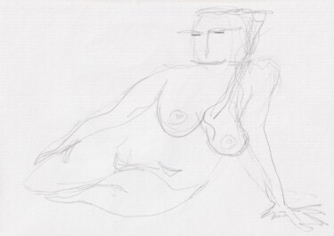 Drawing titled "Modèle pose 5" by Jean-Pierre Allano, Original Artwork, Pencil