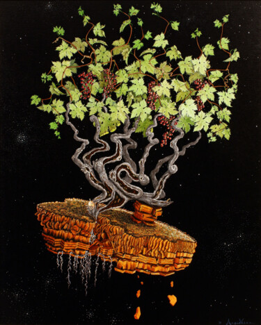 Painting titled "Vitis-Intergalaxis-I" by Jean-Pierre Argillier, Original Artwork, Oil Mounted on Wood Stretcher frame