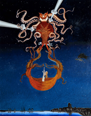 Peinture intitulée "La pieuvre dragonni…" par Jean-Pierre Argillier, Œuvre d'art originale, Huile Monté sur Châssis en bois