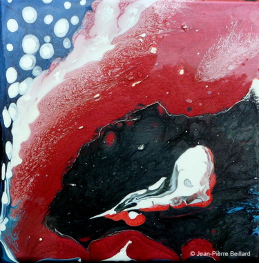 Painting titled "Dark Red Blue Carré…" by Jean-Pierre Beillard, Original Artwork, Acrylic