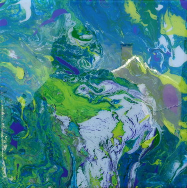 Malerei mit dem Titel "Green 001 Carré 20x…" von Jean-Pierre Beillard, Original-Kunstwerk, Acryl