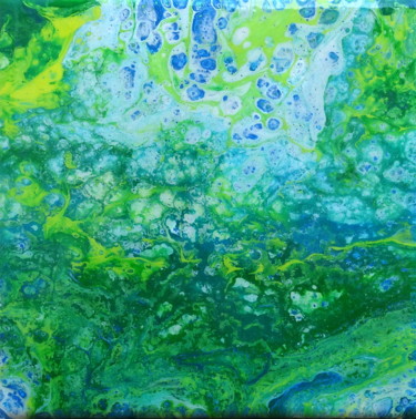 Green 002 Carré 20x20 - Pouring Peinture intitulée "Green 002 Carré 20x…" par Jean-Pierre Beillard, Œuvre d'art originale, Acrylique