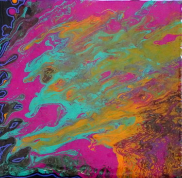 Purple 001 Carré 20x20 - Pouring Peinture intitulée "Purple 001 Carré 20…" par Jean-Pierre Beillard, Œuvre d'art originale, Acrylique