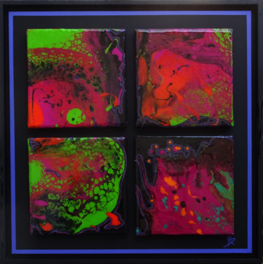 Peinture intitulée "Pouring Purple Gree…" par Jean-Pierre Beillard, Œuvre d'art originale, Acrylique Monté sur Panneau de bo…