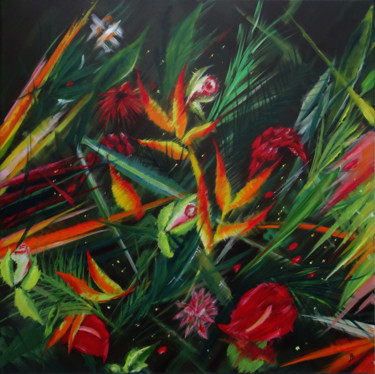 Schilderij getiteld "Flore exotique" door Jean-Pierre Beillard, Origineel Kunstwerk, Acryl