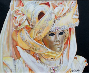 Schilderij getiteld "Masque d'Or" door Jean-Pierre Beillard, Origineel Kunstwerk, Acryl