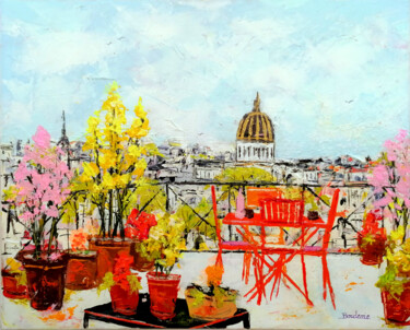 Painting titled "Terrasse fleurie su…" by Jean-Pierre Borderie, Original Artwork, Acrylic Mounted on Wood Stretcher frame