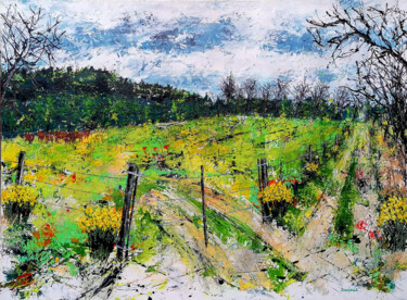 Painting titled "Sur le chemin les v…" by Jean-Pierre Borderie, Original Artwork, Acrylic Mounted on Wood Stretcher frame