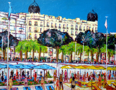 Painting titled "La plage devant le…" by Jean-Pierre Borderie, Original Artwork, Acrylic Mounted on Wood Stretcher frame