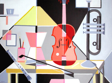 Painting titled "Le violon rouge" by Jean-Pierre Borderie, Original Artwork, Acrylic Mounted on Wood Stretcher frame