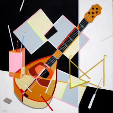 Painting titled "La mandoline et les…" by Jean-Pierre Borderie, Original Artwork, Acrylic Mounted on Wood Stretcher frame