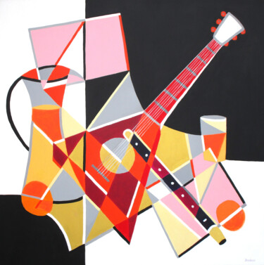 Painting titled "Mandoline, flûte et…" by Jean-Pierre Borderie, Original Artwork, Acrylic Mounted on Wood Stretcher frame