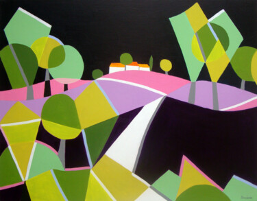 제목이 "Les trois maisons"인 미술작품 Jean-Pierre Borderie로, 원작, 아크릴 나무 들것 프레임에 장착됨