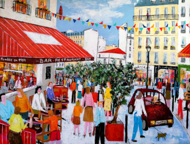 Painting titled "Café rue Lepic" by Jean-Pierre Borderie, Original Artwork, Acrylic