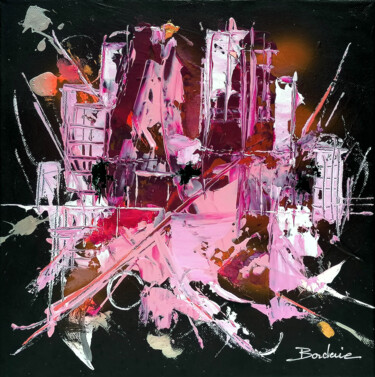 Painting titled "Nuit sur la ville" by Jean-Pierre Borderie, Original Artwork, Acrylic Mounted on Wood Stretcher frame