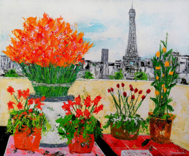 Painting titled "Plantes et fleurs" by Jean-Pierre Borderie, Original Artwork, Acrylic Mounted on Wood Stretcher frame