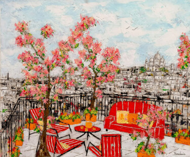 Painting titled "La terrasse au salo…" by Jean-Pierre Borderie, Original Artwork, Acrylic Mounted on Wood Stretcher frame