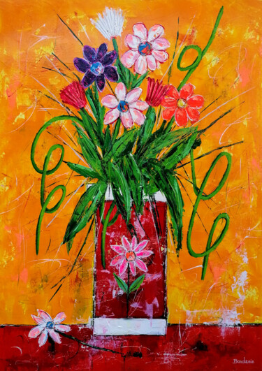Painting titled "Quelques fleurs dan…" by Jean-Pierre Borderie, Original Artwork, Acrylic Mounted on Wood Stretcher frame