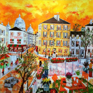 Peinture intitulée "Terrasse fleurie en…" par Jean-Pierre Borderie, Œuvre d'art originale, Acrylique