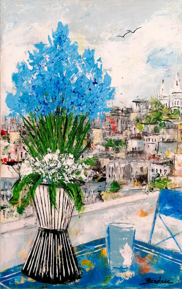 Painting titled "Bouquet bleu à Mont…" by Jean-Pierre Borderie, Original Artwork, Acrylic Mounted on Wood Stretcher frame