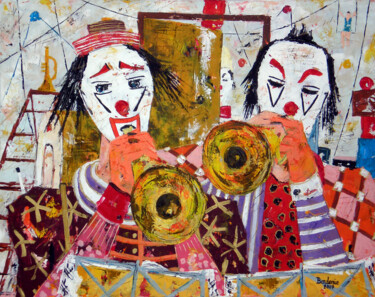 Painting titled "Les deux clowns mus…" by Jean-Pierre Borderie, Original Artwork