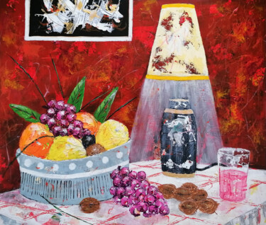 Картина под названием "Noix sur la table." - Jean-Pierre Borderie, Подлинное произведение искусства, Акрил Установлен на Дер…