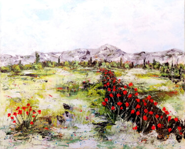 Painting titled "Les coquelicots dan…" by Jean-Pierre Borderie, Original Artwork, Acrylic
