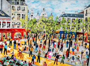 Painting titled "La Place du Tertre…" by Jean-Pierre Borderie, Original Artwork, Acrylic Mounted on Wood Stretcher frame