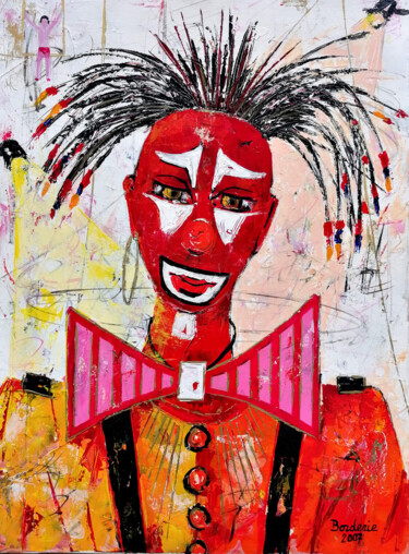 Malerei mit dem Titel "Le clown à la boucl…" von Jean-Pierre Borderie, Original-Kunstwerk, Acryl Auf Keilrahmen aus Holz mon…