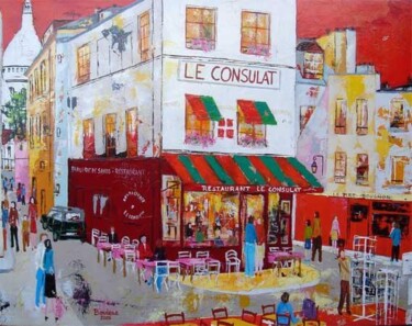 Painting titled "Dans une rue de Mon…" by Jean-Pierre Borderie, Original Artwork, Oil
