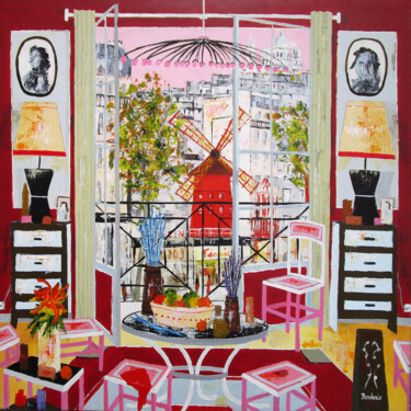 Painting titled "Le salon rose devan…" by Jean-Pierre Borderie, Original Artwork, Acrylic Mounted on Wood Stretcher frame