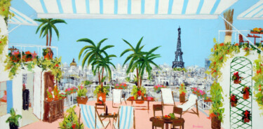 Peinture intitulée "Les palmiers sur un…" par Jean-Pierre Borderie, Œuvre d'art originale, Acrylique Monté sur Châssis en bo…