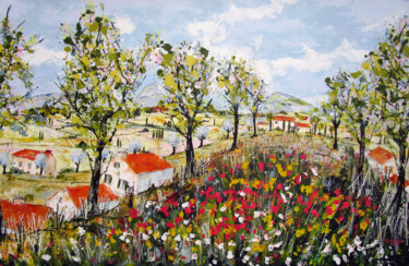 Painting titled "Dans les champs de…" by Jean-Pierre Borderie, Original Artwork, Acrylic Mounted on Wood Stretcher frame