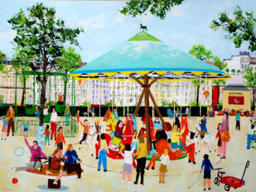 Painting titled "Après le manège gui…" by Jean-Pierre Borderie, Original Artwork, Acrylic Mounted on Wood Stretcher frame