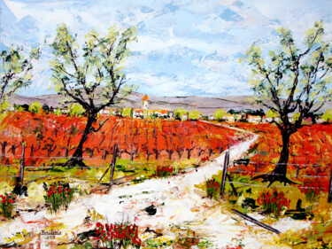 Painting titled "Coquelicots-et-vign…" by Jean-Pierre Borderie, Original Artwork, Acrylic