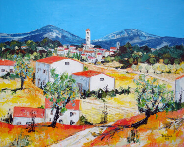 Painting titled "village-dans-la-pla…" by Jean-Pierre Borderie, Original Artwork, Acrylic