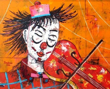 Schilderij getiteld "Le clown musicien" door Jean-Pierre Borderie, Origineel Kunstwerk