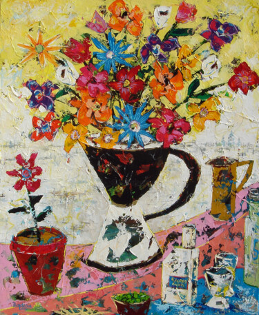 Peinture intitulée "Le vase de fleurs n…" par Jean-Pierre Borderie, Œuvre d'art originale
