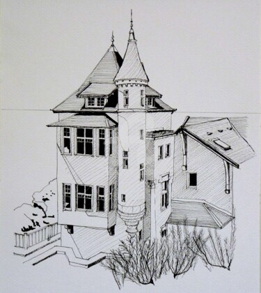 Drawing titled "la-villa-belza.jpg" by Jean-Pierre Bru, Original Artwork
