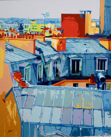 Peinture intitulée "TOI et PARIS" par Jean-Pierre Bru, Œuvre d'art originale, Acrylique