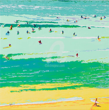 Malarstwo zatytułowany „SURFEURS PLAGE COTE…” autorstwa Jean-Pierre Bru, Oryginalna praca, Akryl