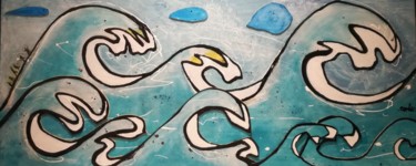 Pittura intitolato "The waves" da Jean-Pierre Cales, Opera d'arte originale, Pittura di vetro colorato