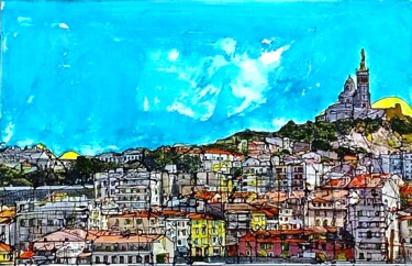 Schilderij getiteld "Marseille" door Jean-Pierre Cales, Origineel Kunstwerk, Acryl Gemonteerd op Aluminium